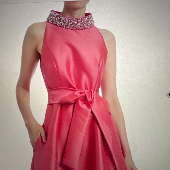 Bagdley Mischka, Belted Full Skirt Midi dress, Size 10, Coral color - Picture 3 of 4